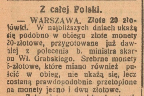 1926-12-11 Pielgrzym srebrne 5 zł przetopione na 1 zł i 2 zł wycinek.jpg