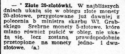 1926-11-27 KurPoz srebrne 5 zł przetopione na 1 zł i 2 zł wycinek.jpg