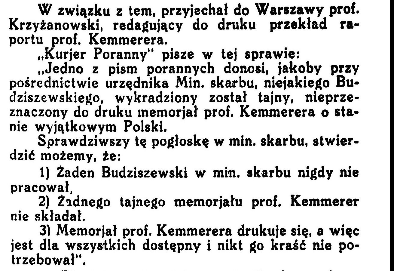1926-12-19 Wychodzca w najbliższych dniach omówienie zalecen komisji Kemmerera wycinek 2.jpg