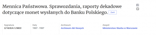Screenshot_1937 Mennica Państwowa Sprawozdania, raporty dekadowe dotyczące monet wysłanych do Banku Polskiego.png
